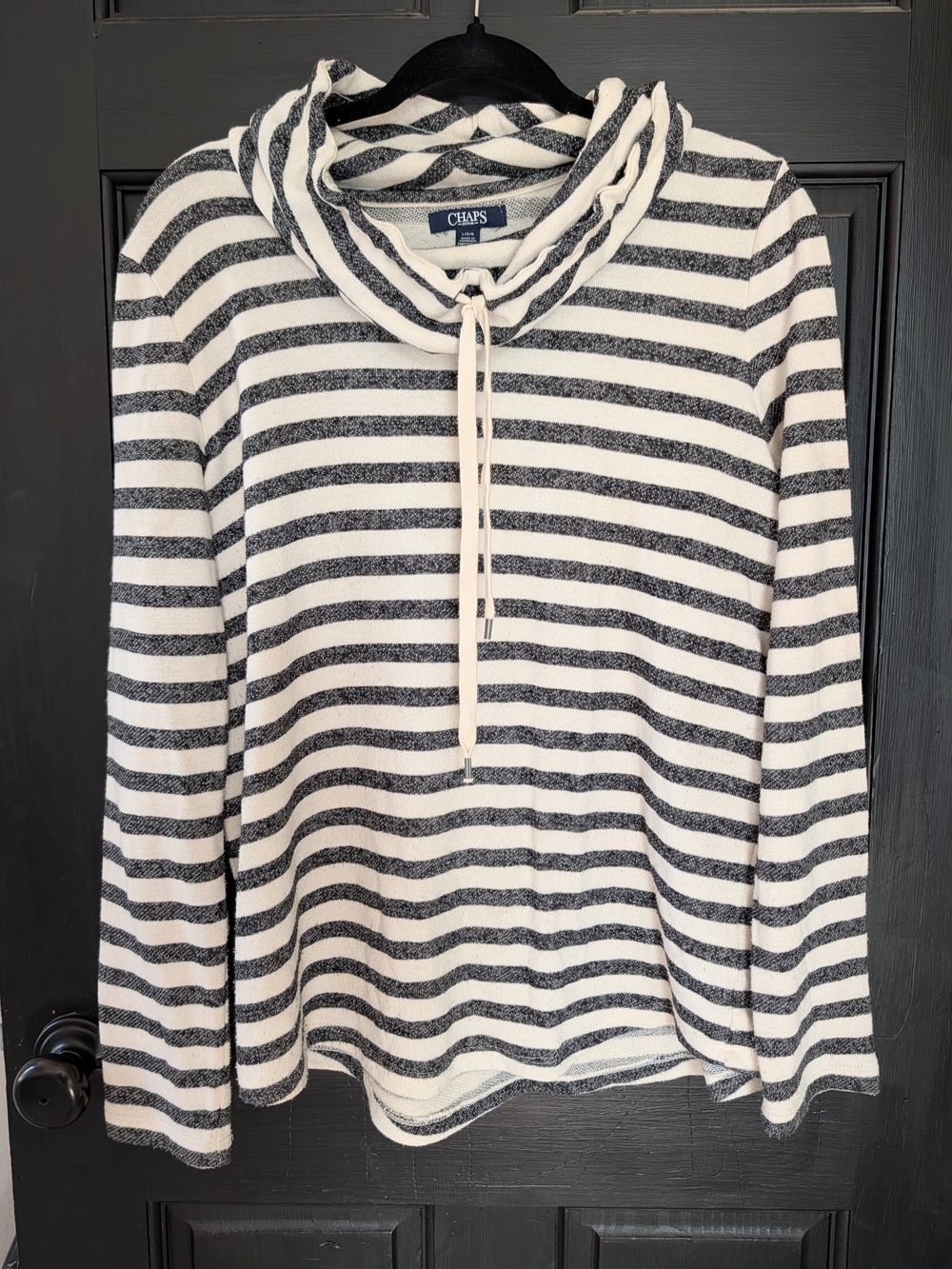 Chaps Black & White Striped Cowl Neck Sweater